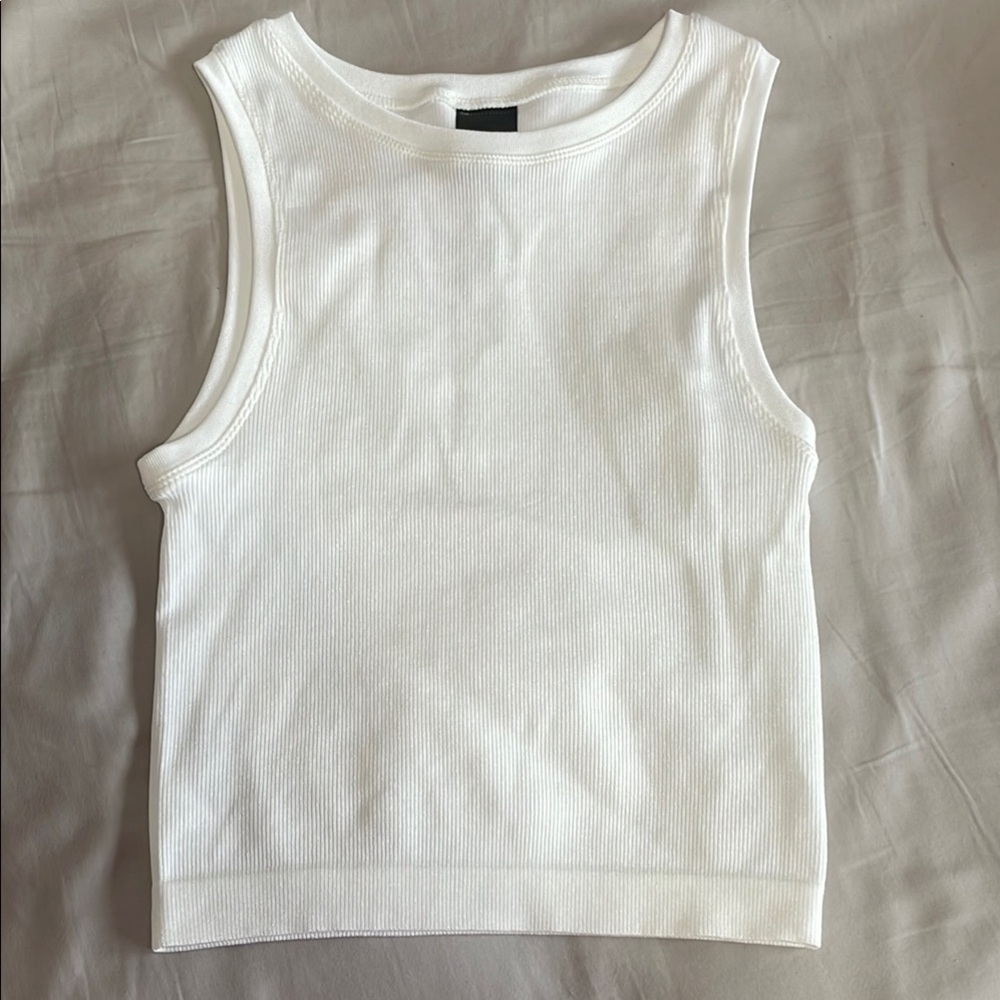 Express White Sleeveless Muscle Tee Crop